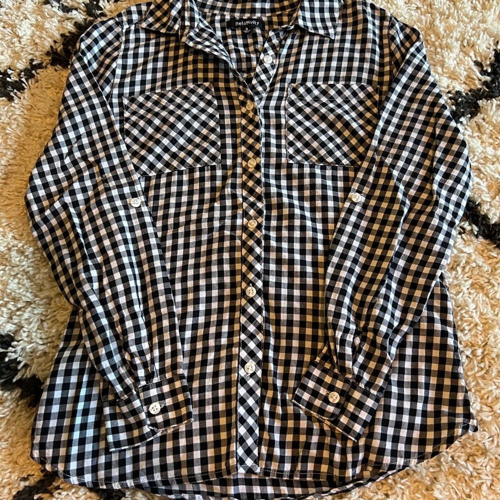 Relativity Black and White Plaid Shirt